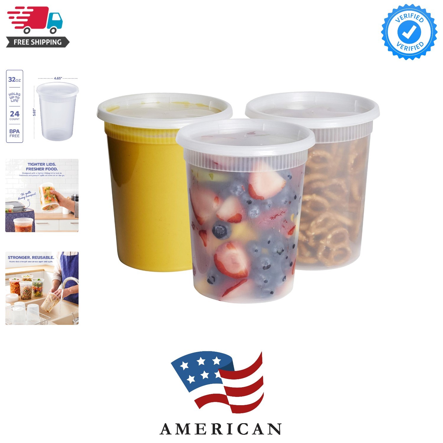 32 oz. – 24 Count Plastic Deli Containers with Lids – Disposable Food Storage…