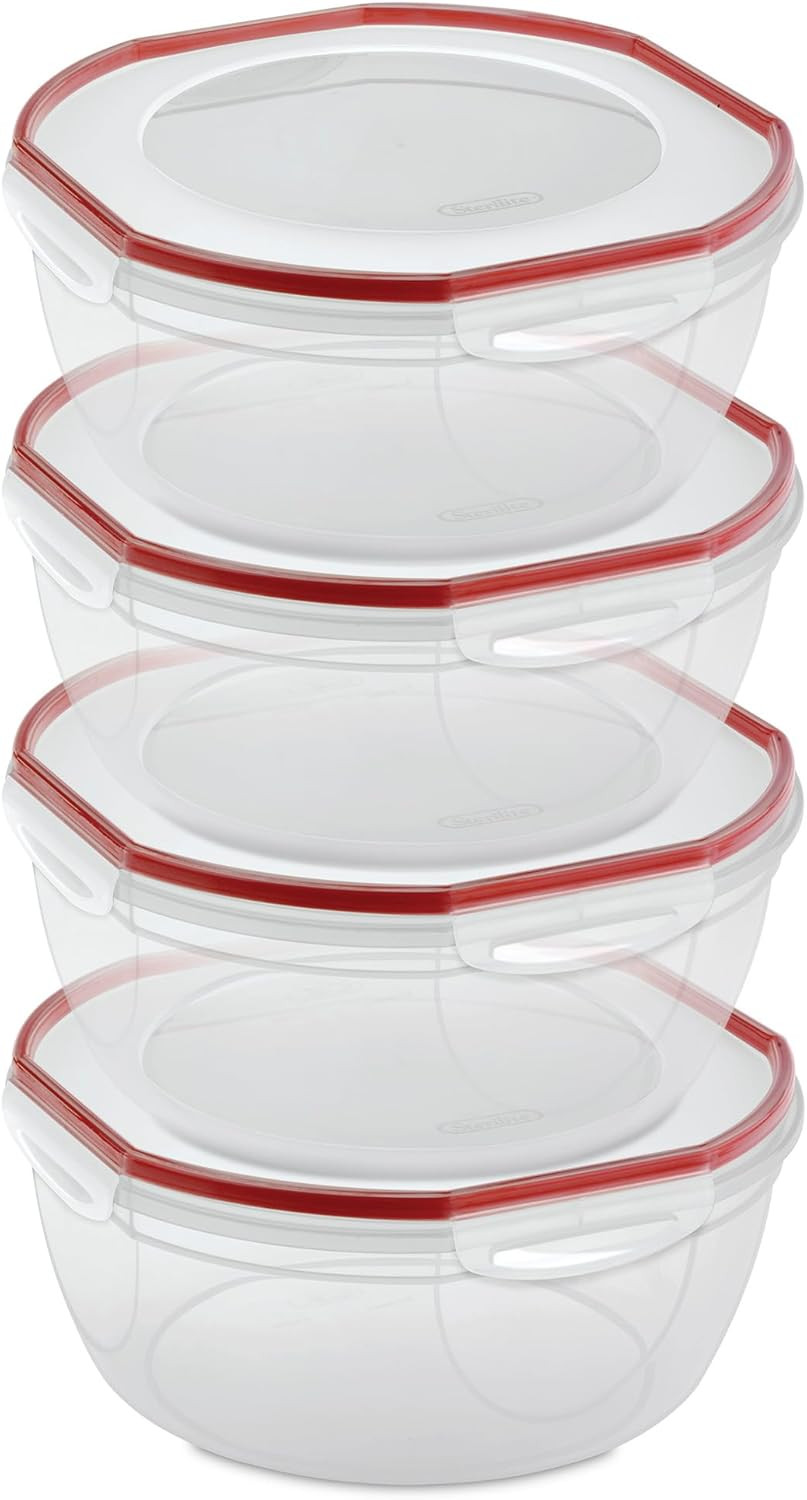 Ultra-Seal 8.1 Qt Airtight Food Storage Containers, 4-Pack, Clear with Red Lid