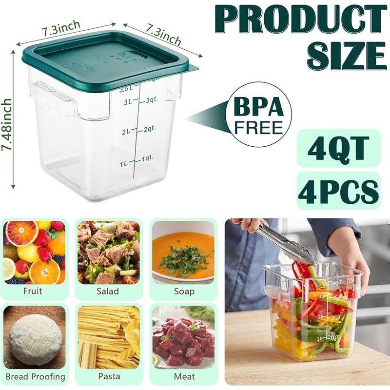 Durable Food Storage Containers Airtight Lids Ergonomic Handles Measuring Labels