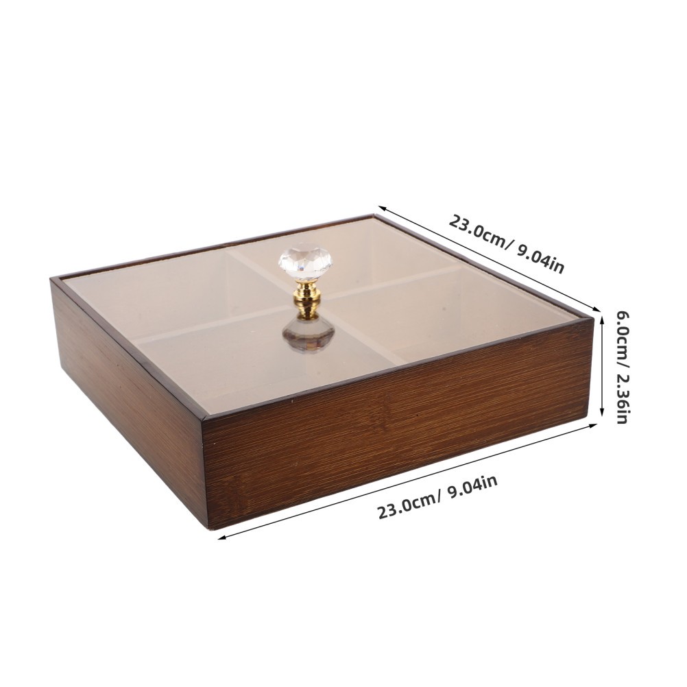 Dark Brown 1 Bamboo Divided Serving Platter with Lid Reusable Snack Organizer