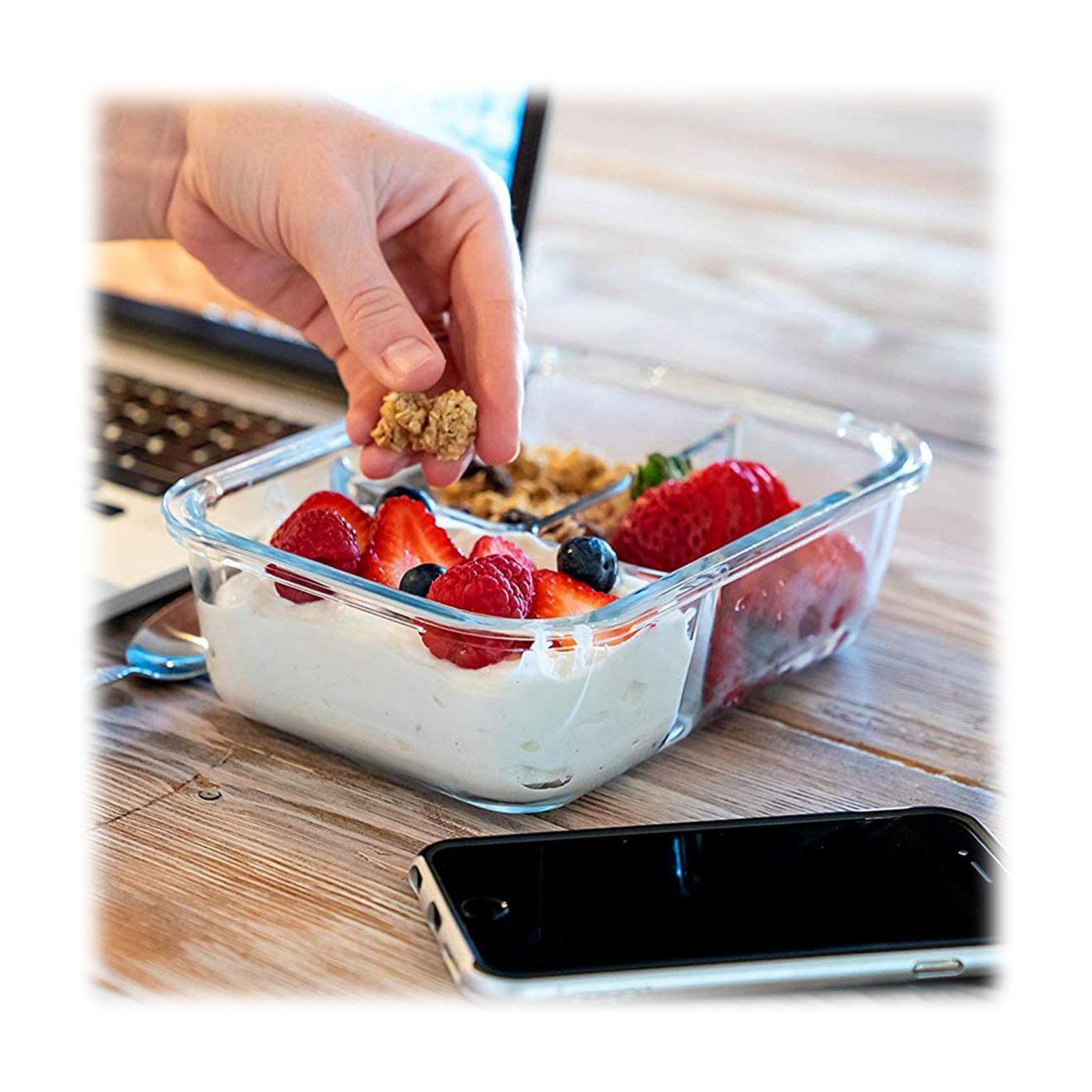 Hello Meal Prep 5-Piece 3-Compartment Leakproof Glass Storage Containers