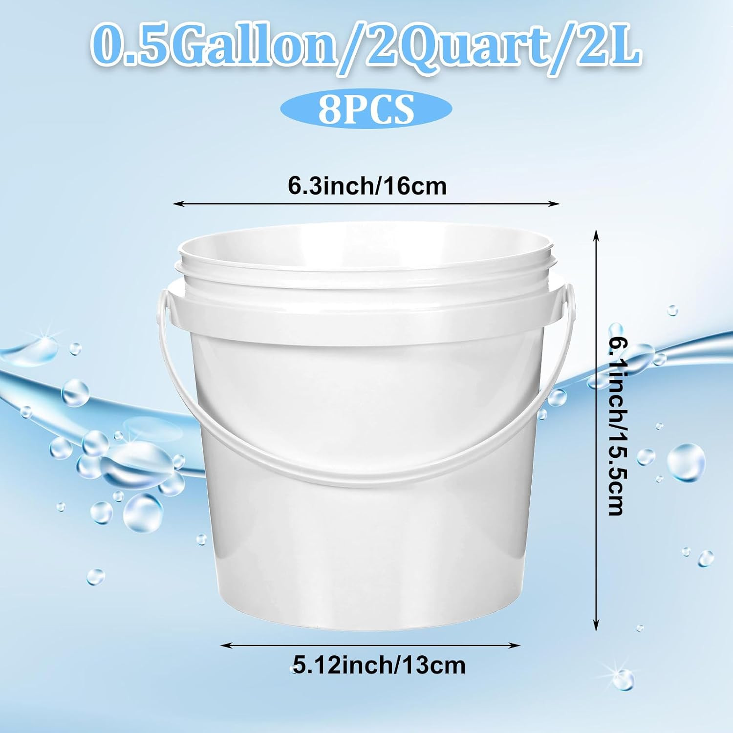 1/2 Gallon White Plastic Airtight Buckets with Lids, 8Pcs Leak-Proof Food