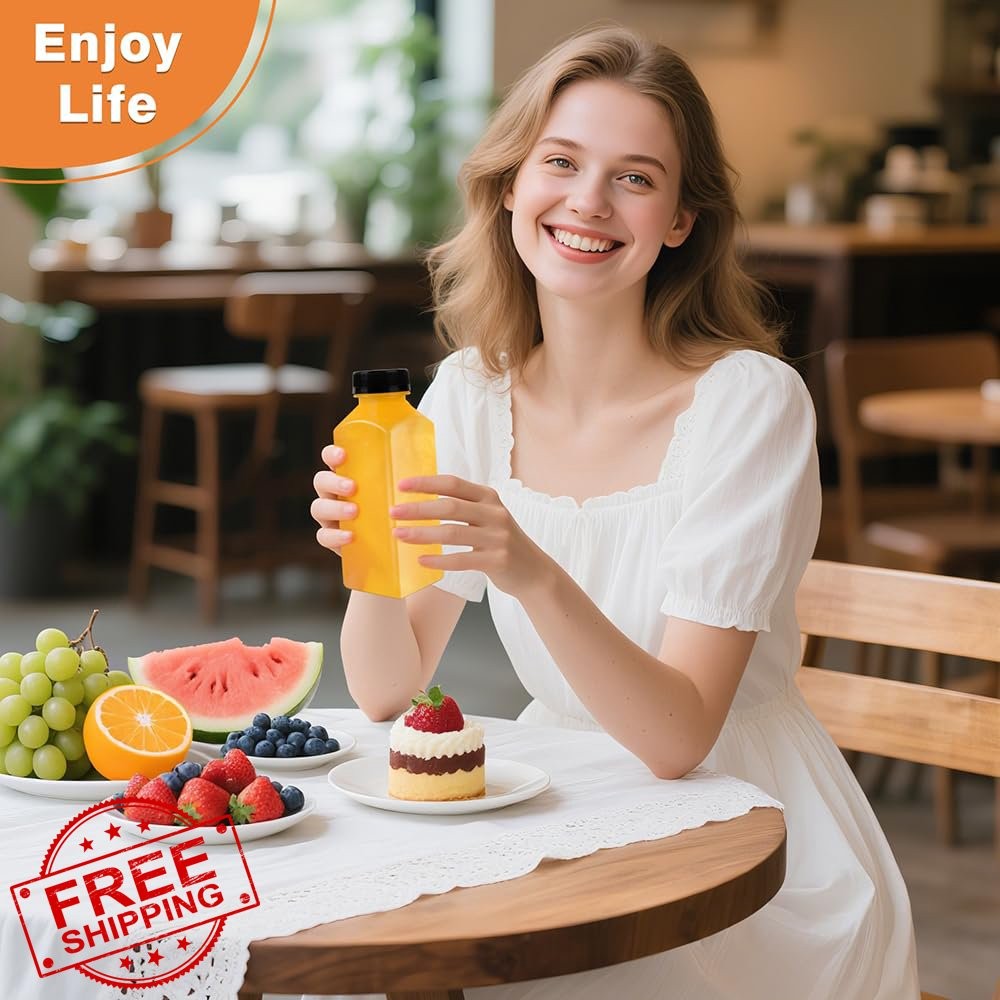 Lissomballon Juice Bottles 10 Pcs 12oz Plastic Reusable with Caps
