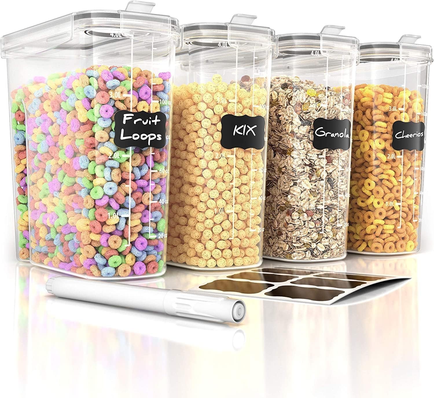 Airtight Cereal Containers with Lids – 4 Piece Tall Kitchen