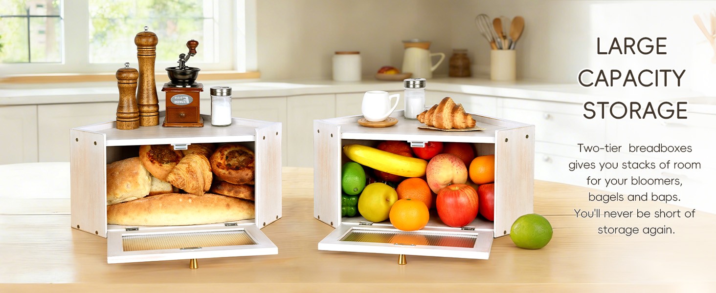 Vintage Coner Bread Box for Kitchen Countertop, Bamboo Bread Storage Container,