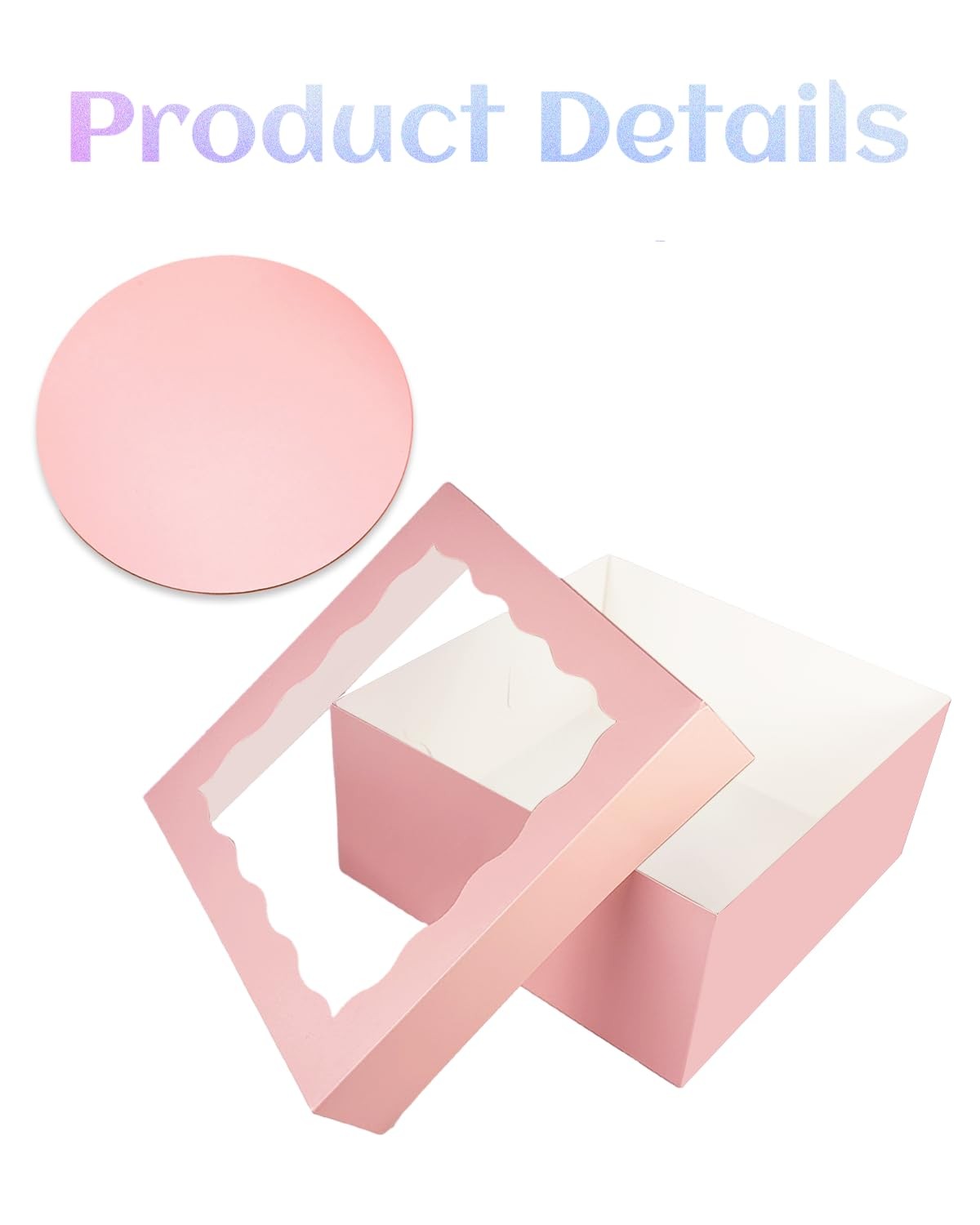 18 Sets Pink 10x10x8 Cake Box Window 10″ Round Boards Ribbon Container