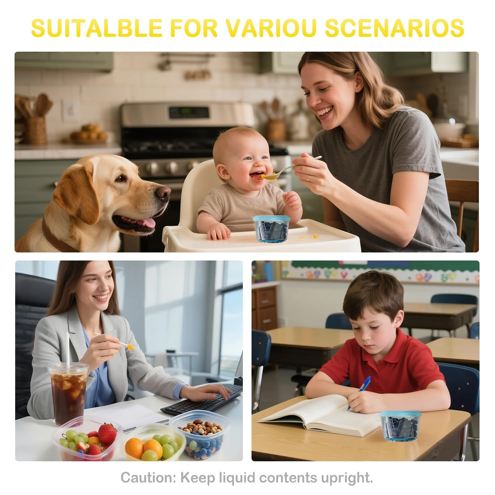 Recipientes para comida de bebé, tarros y envases con tapas herméticas.