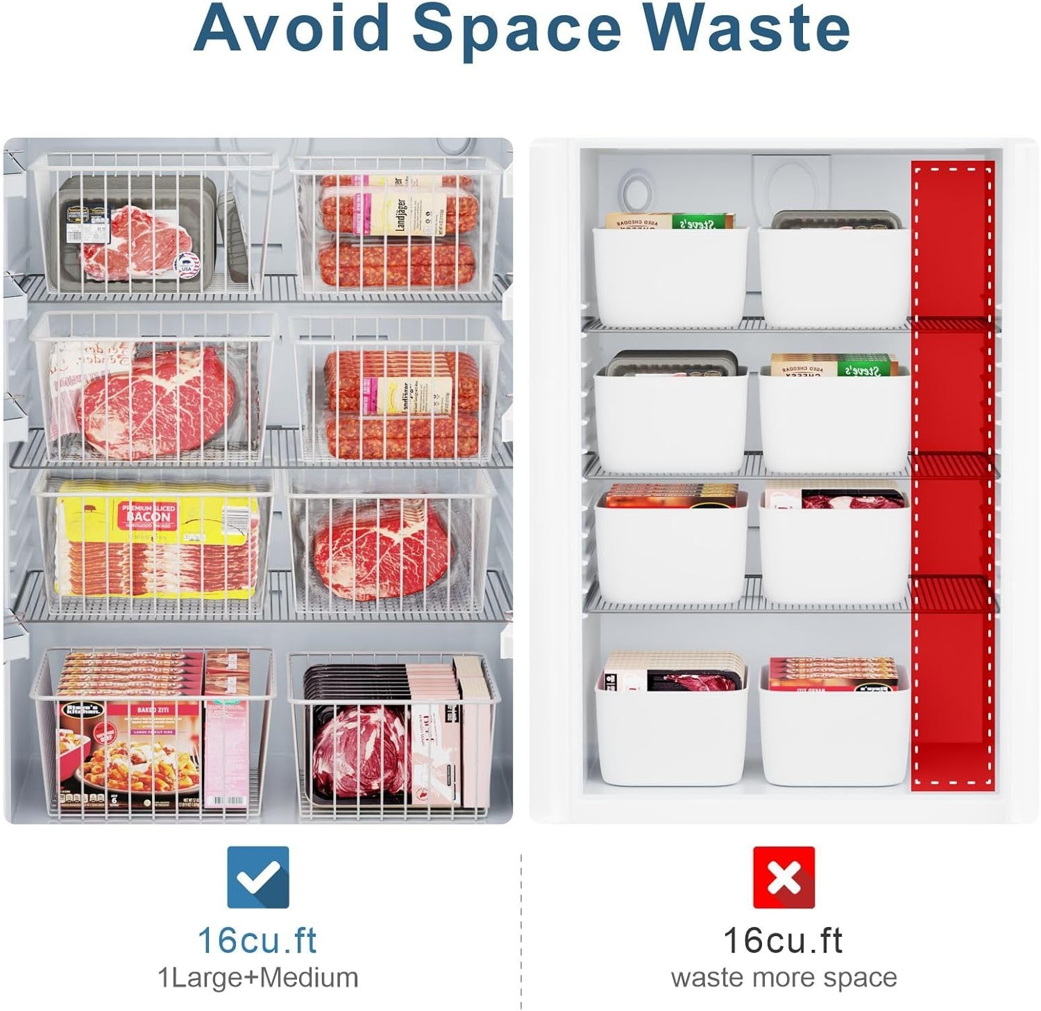 Elegant Slide-Out Freezer Bins – 2 Large & 2 Medium for Ultimate Freshness