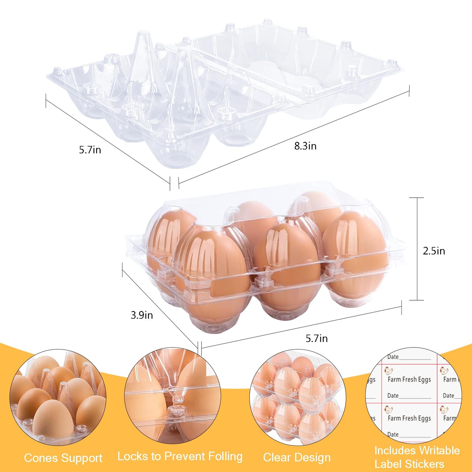 24Pack Plastic Clear Egg Carton for 6 Eggs,Egg Tray Reusable Medium Size Egg …