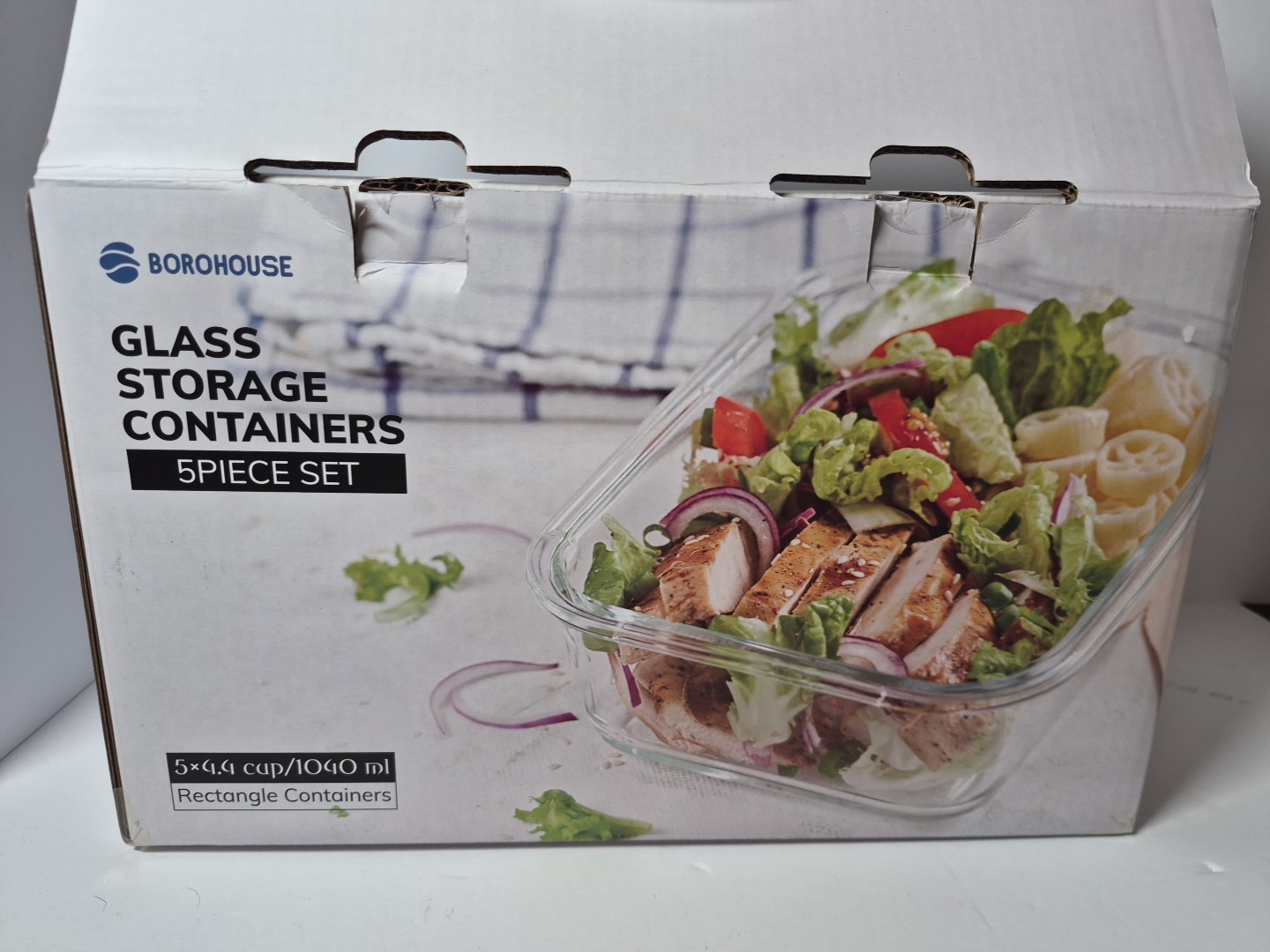 BOROHOUSE 5-Pack Glass Containers with Lids Clear With Pink Lids