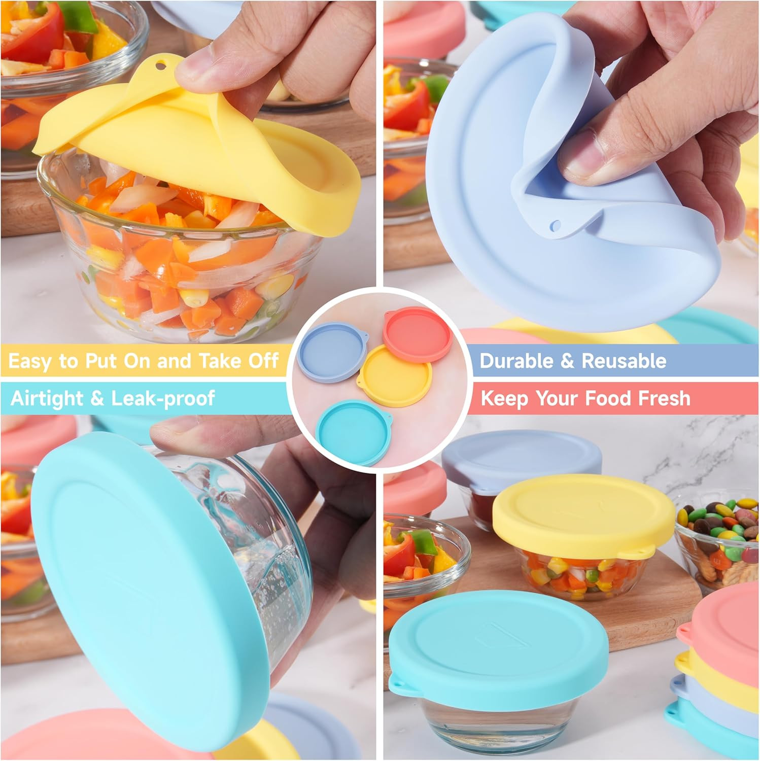 4 PCS Silicone Replacement Lids for Pyrex and Anchor Hocking Glass Custard Cups