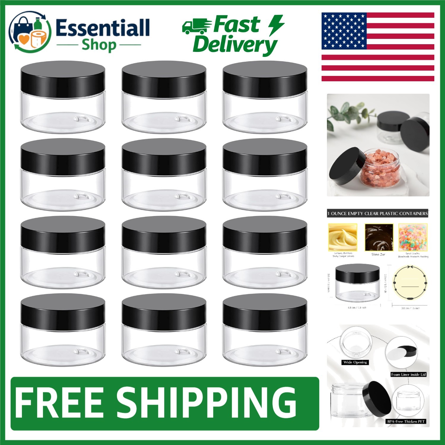 Versatile 1 Oz Cosmetic Containers – 12 Pack Clear Jars with Personalized Labels