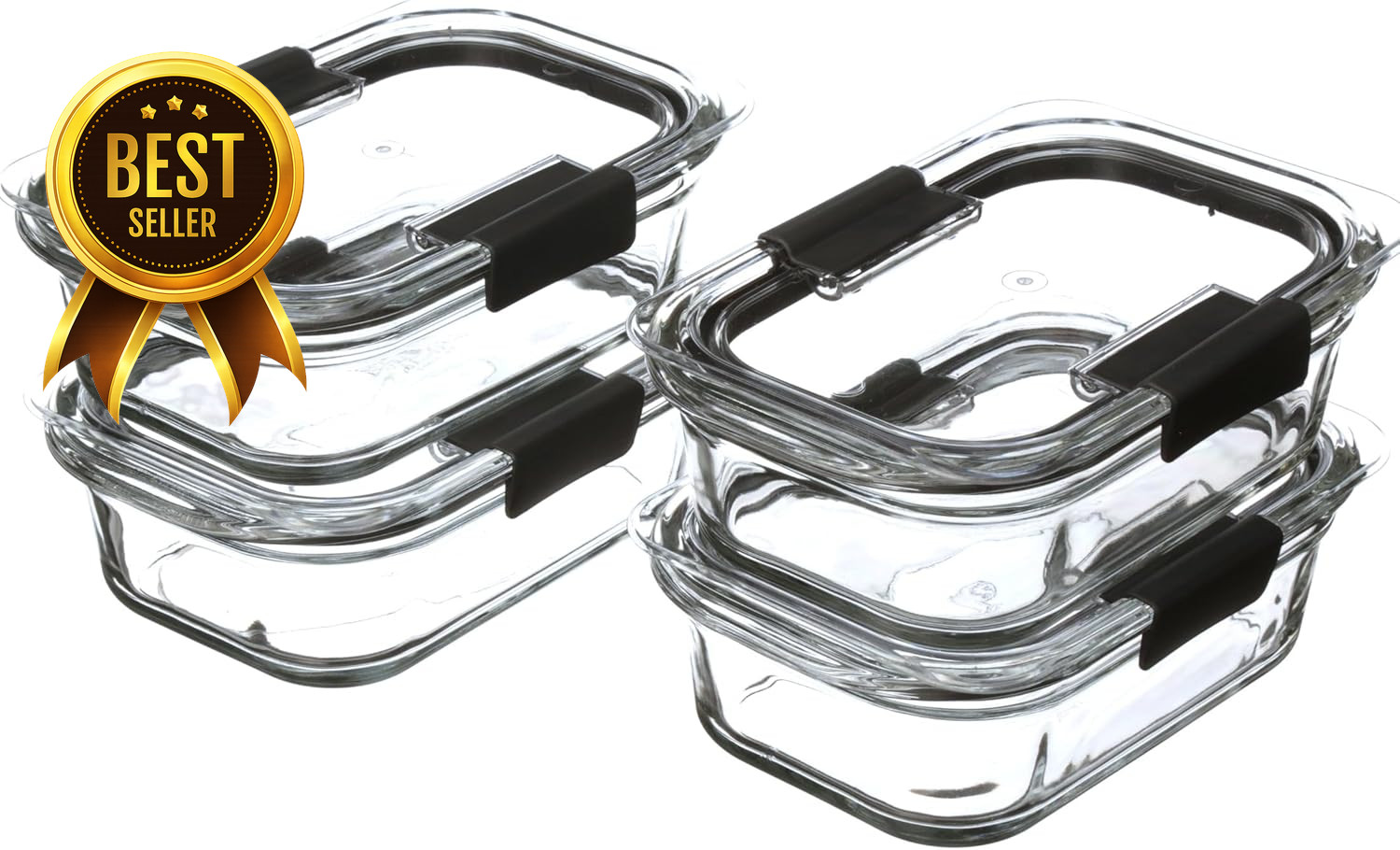 Glass Food Storage Containers 3.2 Cup Set of 4 Leak Proof BPA Free Clear Lids