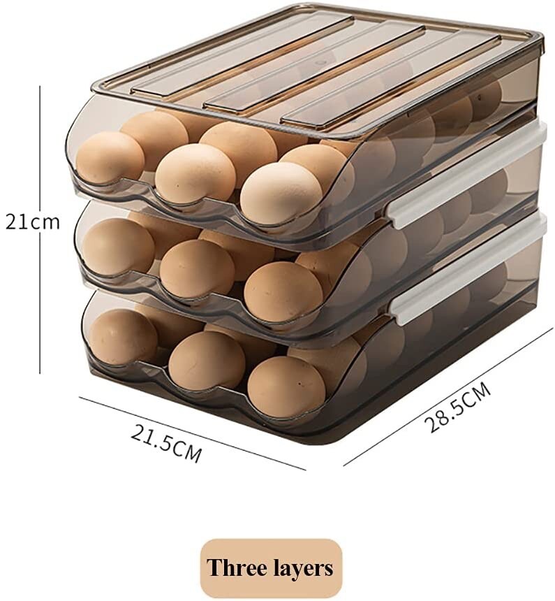 Auto Rolling Egg Holder Storage Box for Refrigerator Egg Tray Fridge Organizer