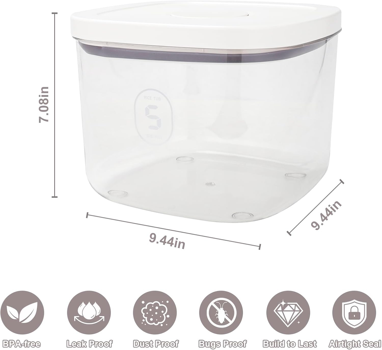Airtight BPA-Free Rice Container with Measuring Cup – 5L Food Storage Solution