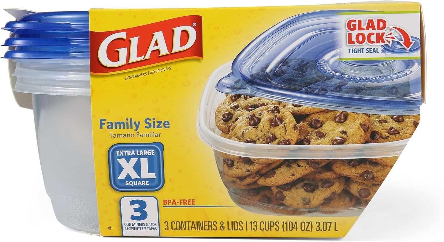 Family Size 104 oz Food Storage Containers – Snap Lid, Dishwasher Safe, 3 Count