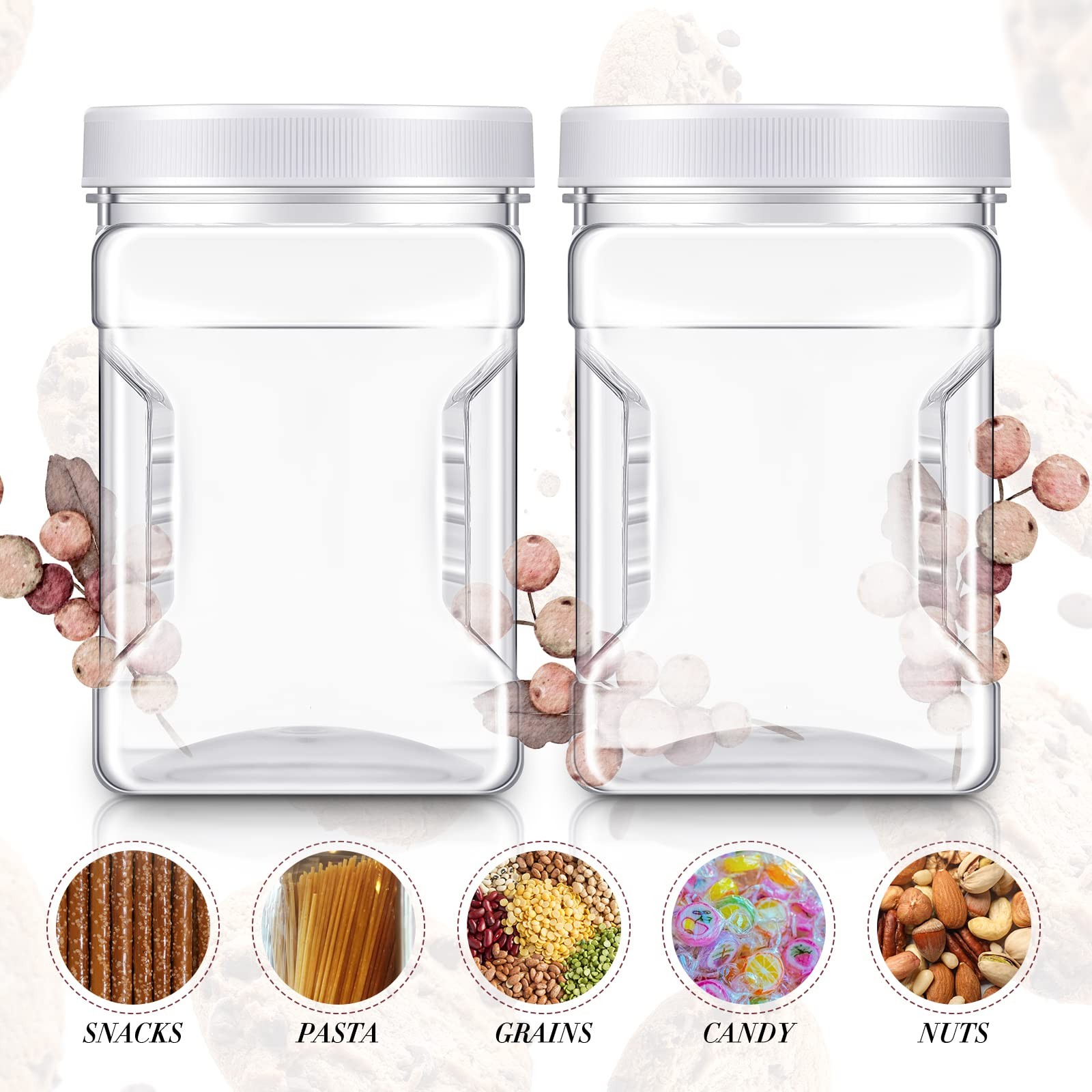 6 Pcs Half Gallon Square Plastic Containers with Lids 60.8 oz Clear Plastic J…