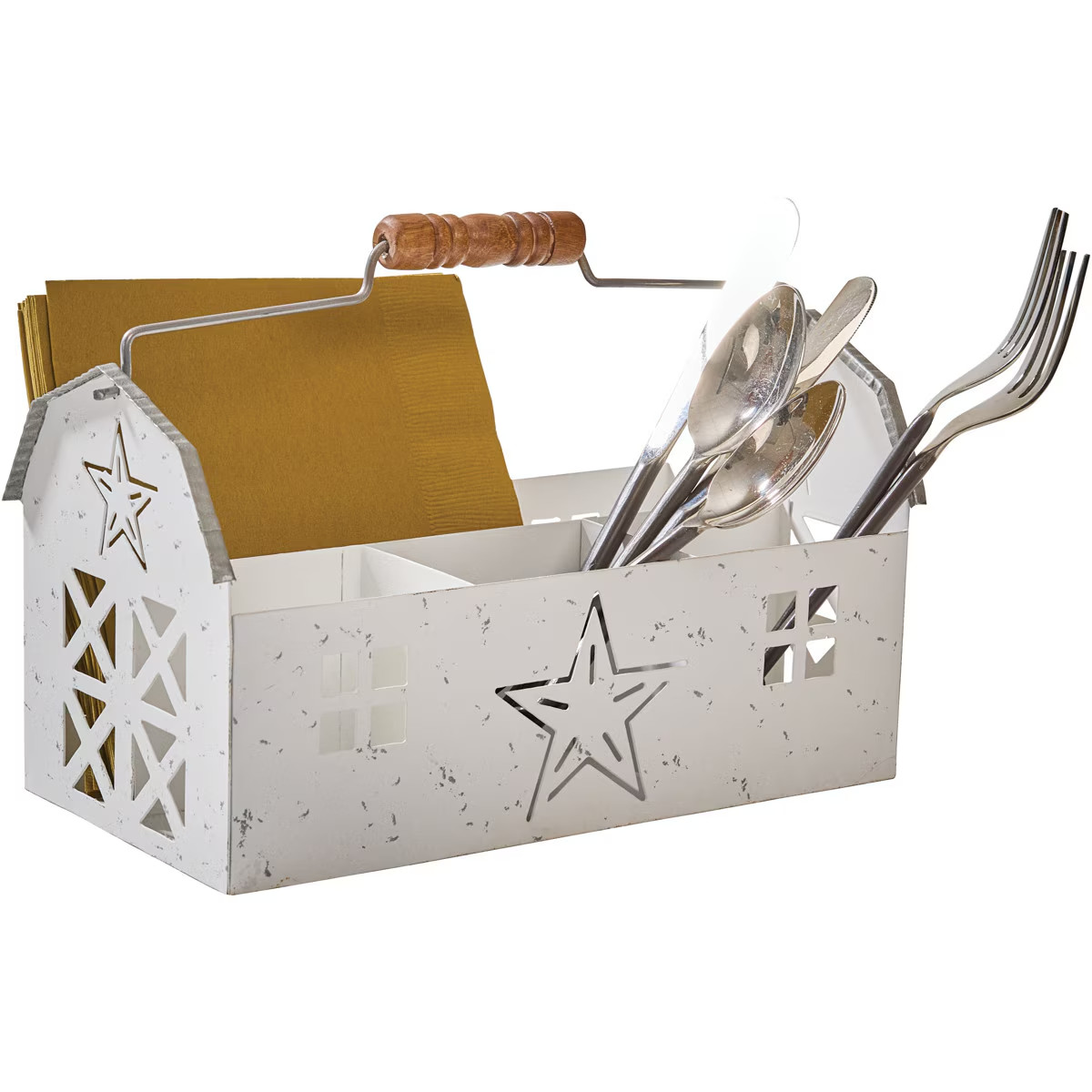 White Barn Divided Caddy Country Farmhouse Metal Basket
