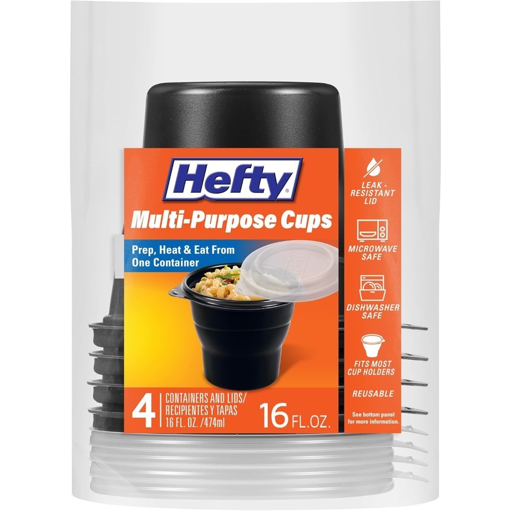 Multi-Purpose Cups with Lids Reusable Containers 16 Ounce 4 Pack Set