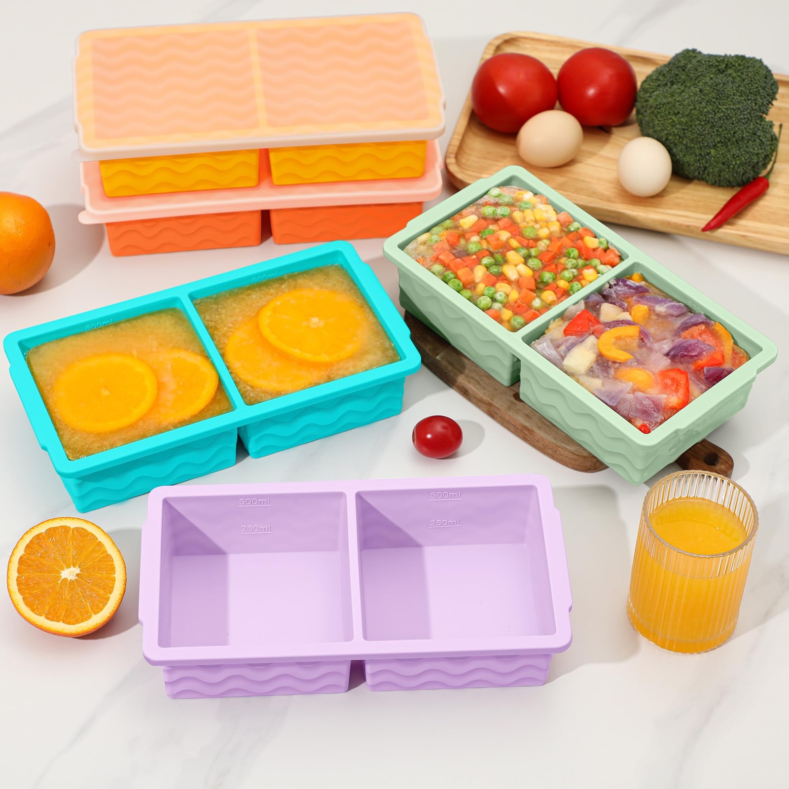 Silicone Freezer Tray 2 Pack BPA Free Food Storage Molds Meal Prep Soup Stews
