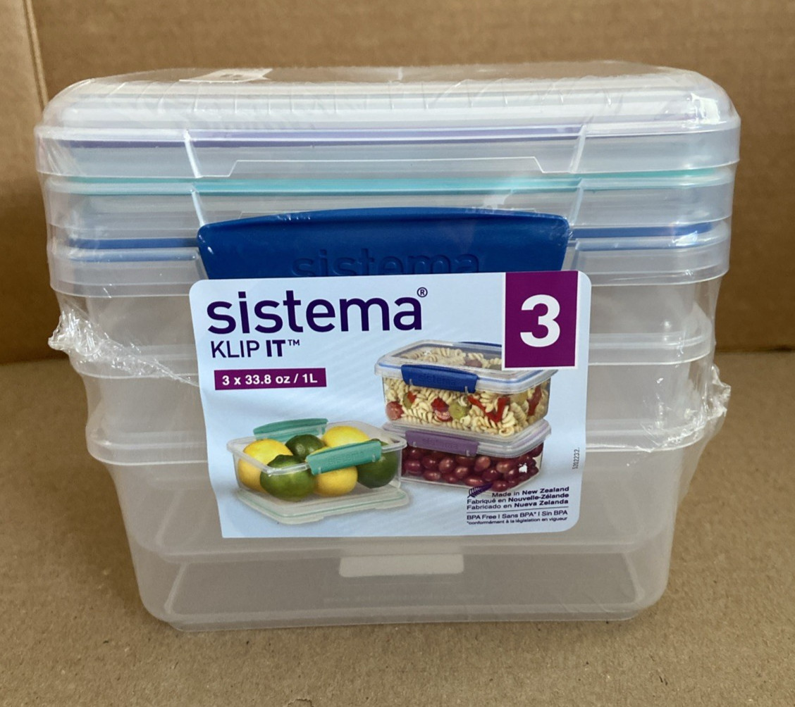 Sistema Klip It 3 x 33.8 oz. / 1 L Rectangle Food Storage Containers *NEW*