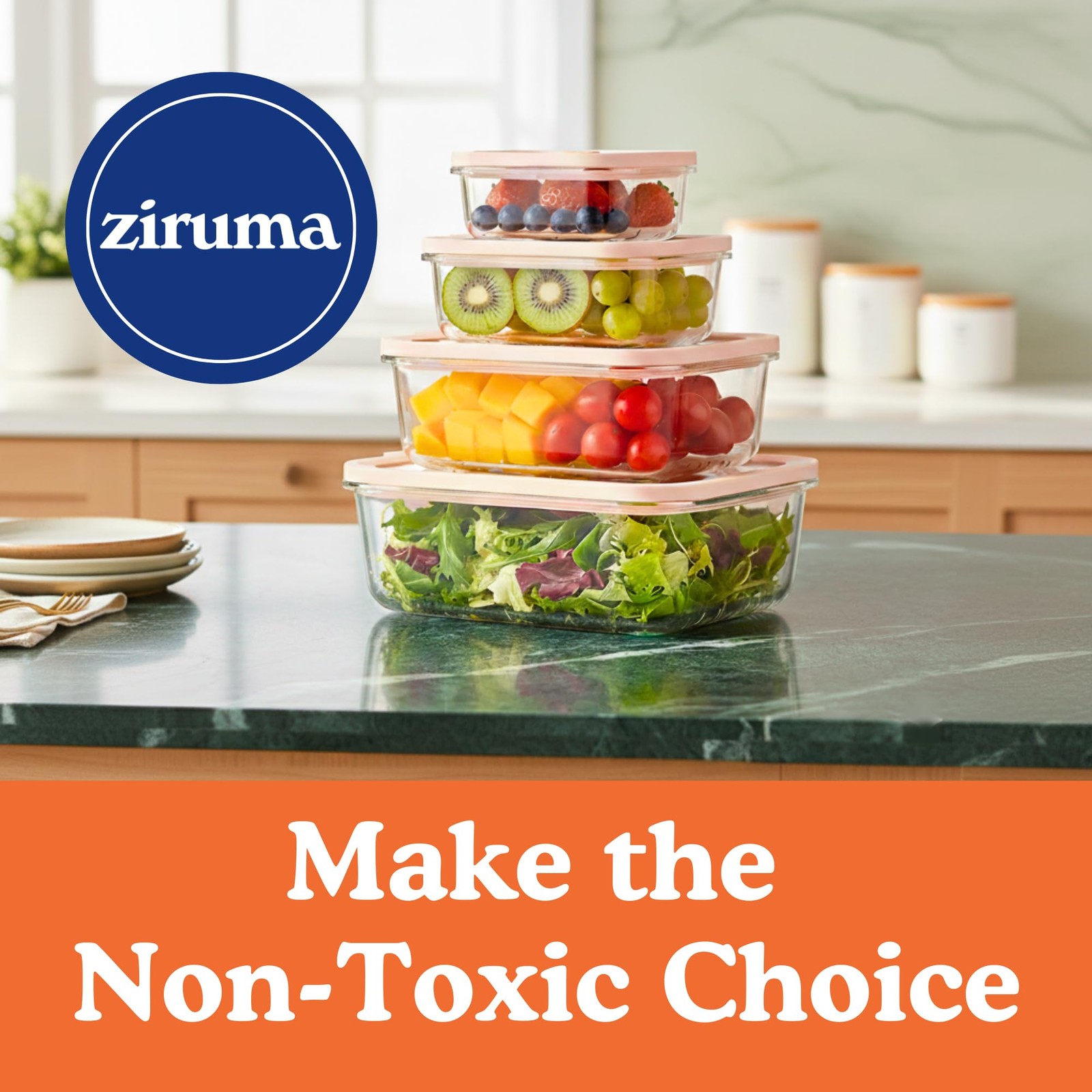 Ziruma Non-Toxic 4 Pack – Glass Food Storage Containers With Lids – Plastic F…