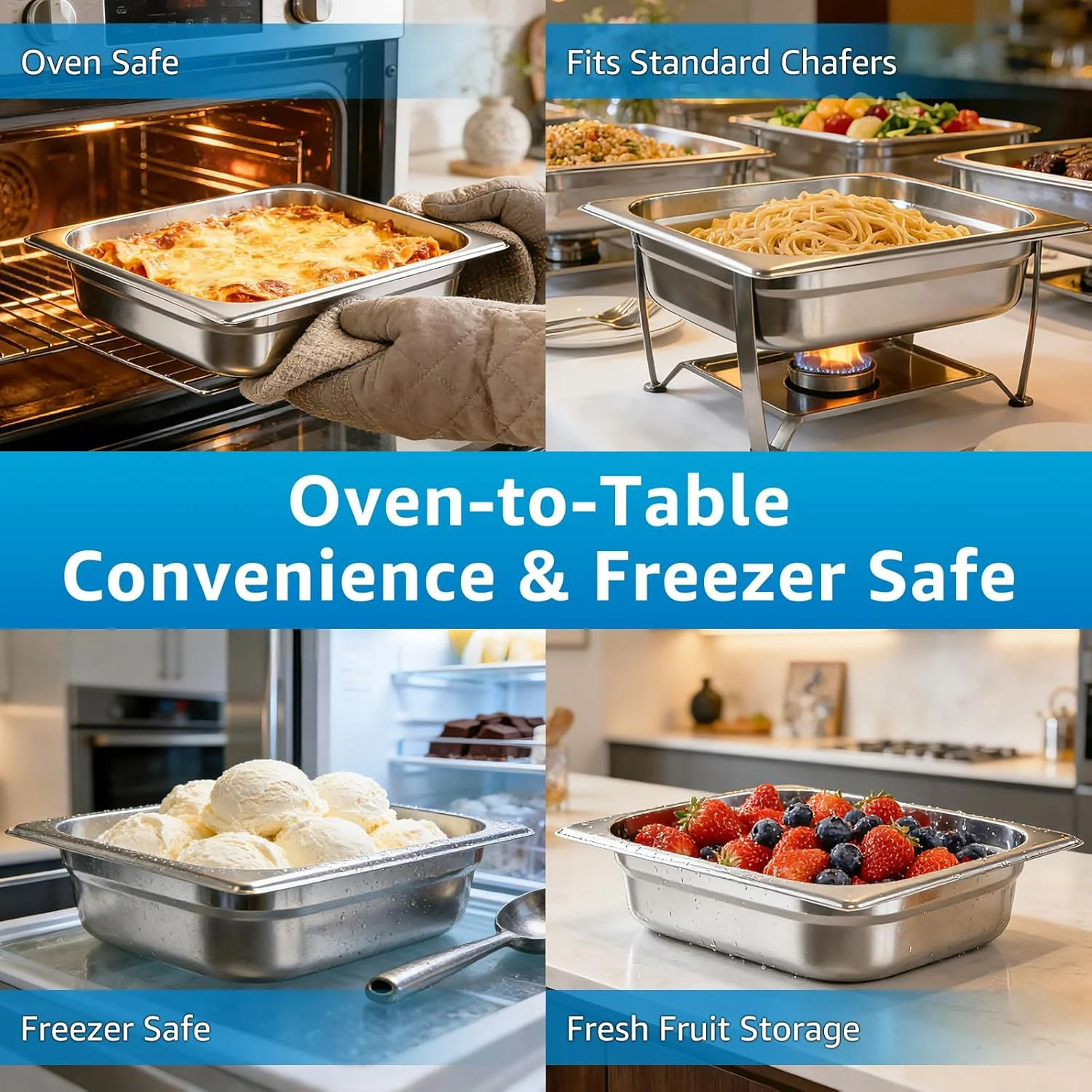 1/2 Half Size Commercial Hotel Pans 4″ Deep (4 Pack), Stainless Steel Steam Tabl