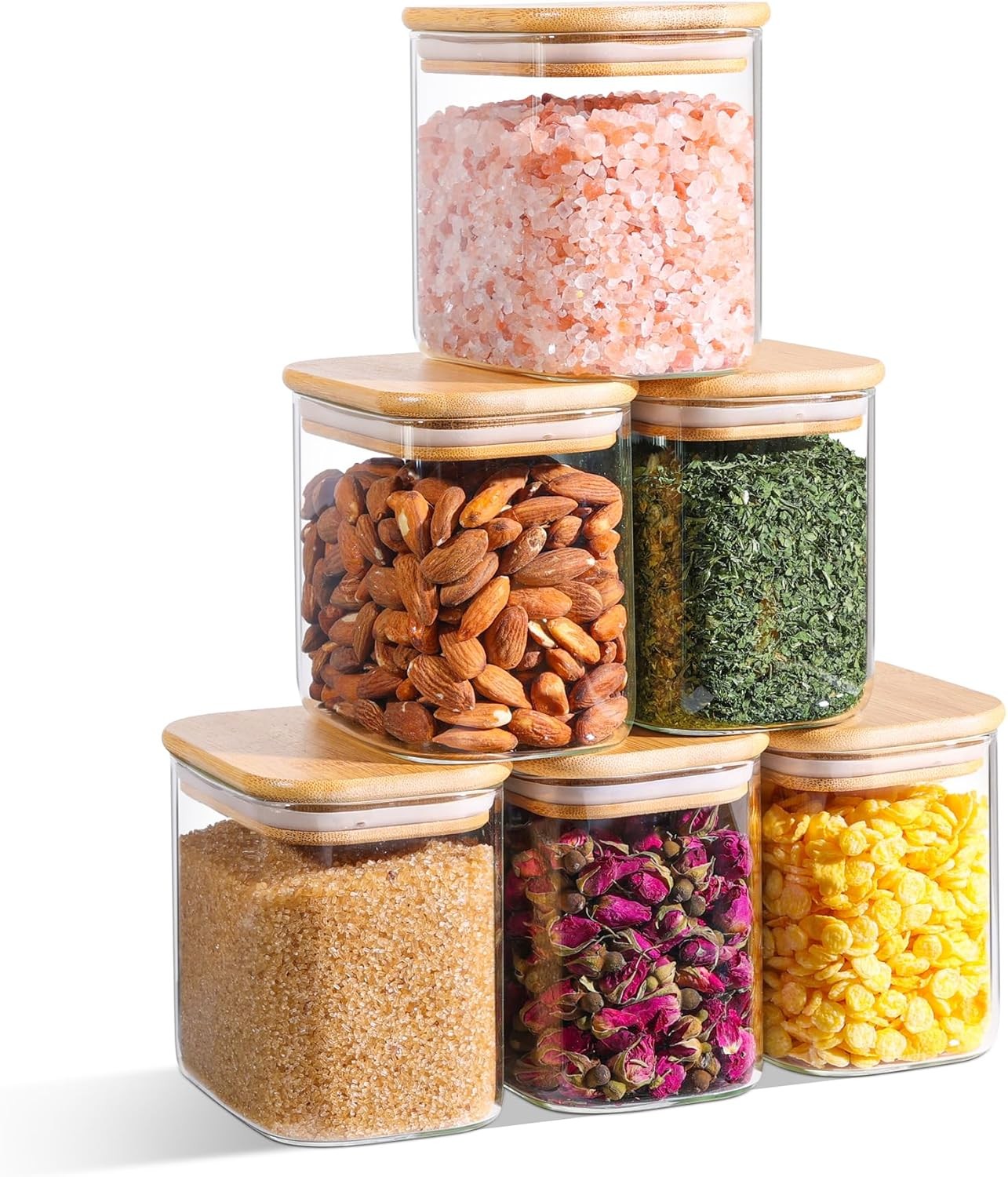 1.2 Qt Rectangle Glass Storage Containers W/ Lids Glass Jars W/ Bamboo Lids