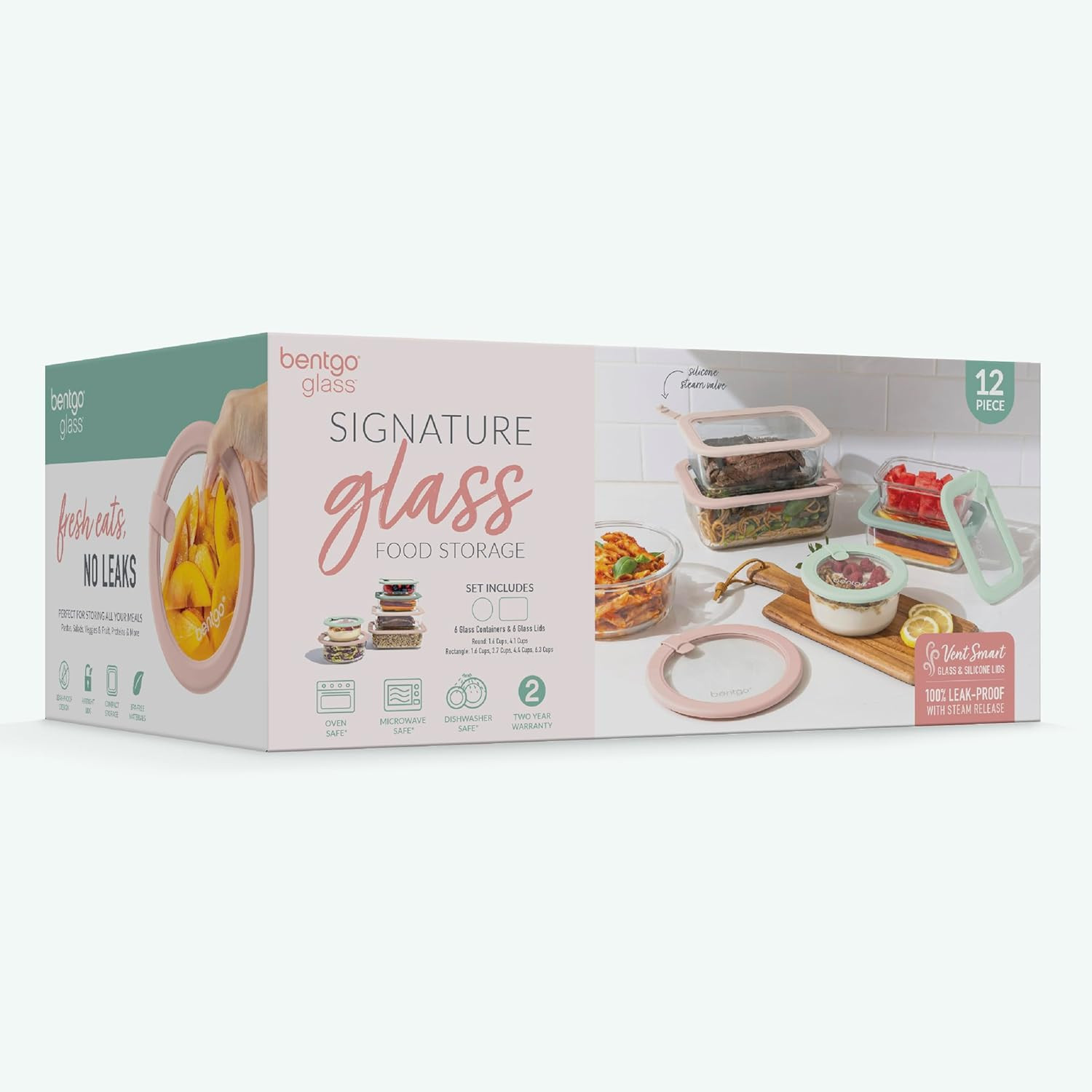 Signature Leak-Proof Glass Food Storage – 12-Piece Set, 1-Compartment Meal Prep