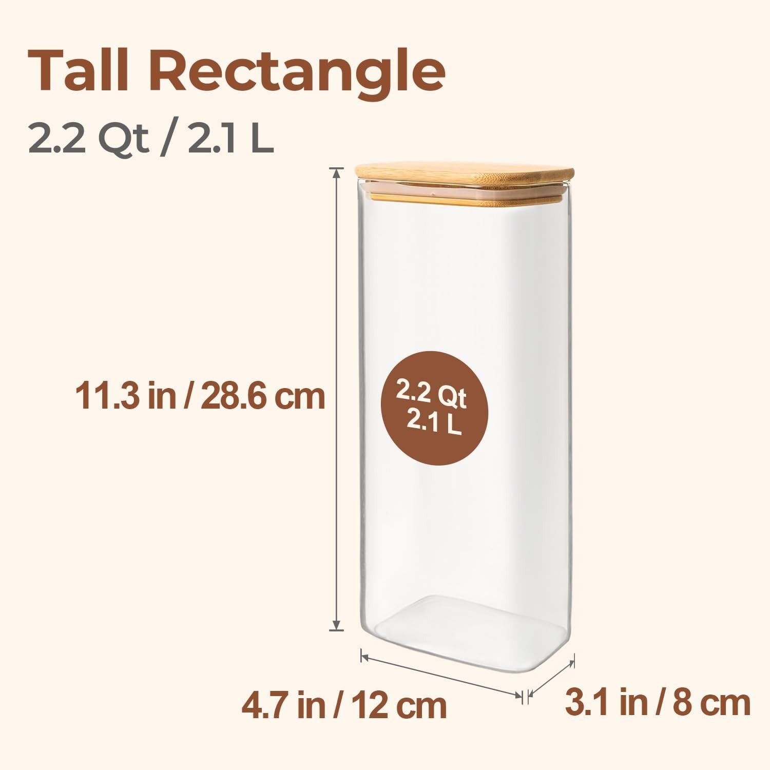 2.2 Qt Rectangle Glass Storage Containers with Lids, Glass Jars with Bamboo L…