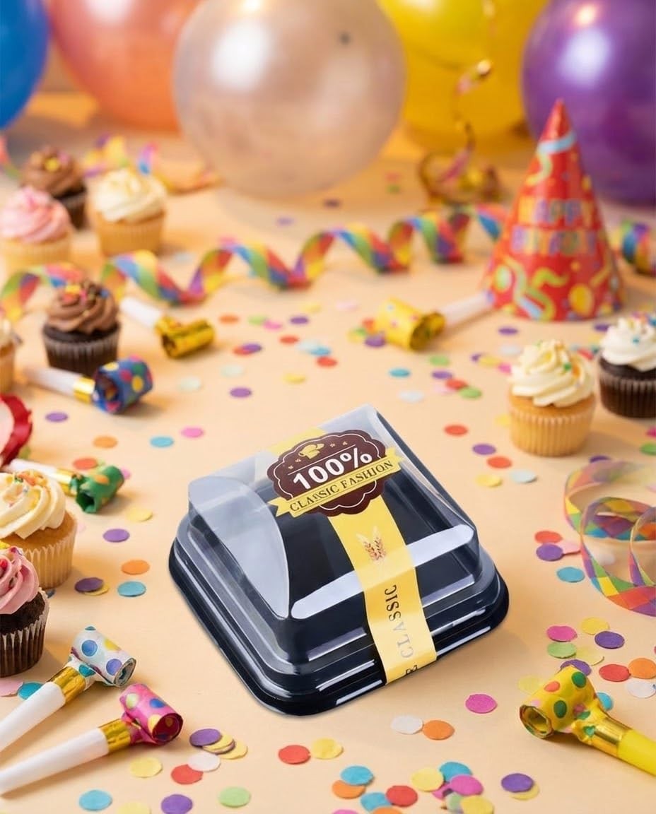 Wuqoioo Mini Cake Box, 100 Pack Clear Plastic 3.54 x 1.97 inches, Gold