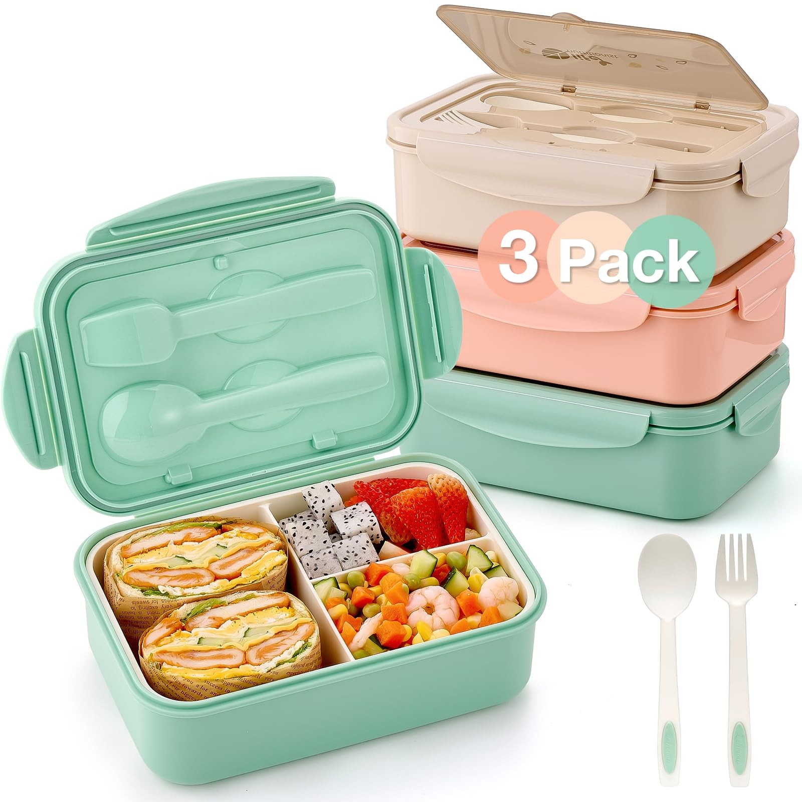 Mfacoy 3 Pack Bento Boxes for Adults/Kids, 1100 ML Boxes, Multicolor
