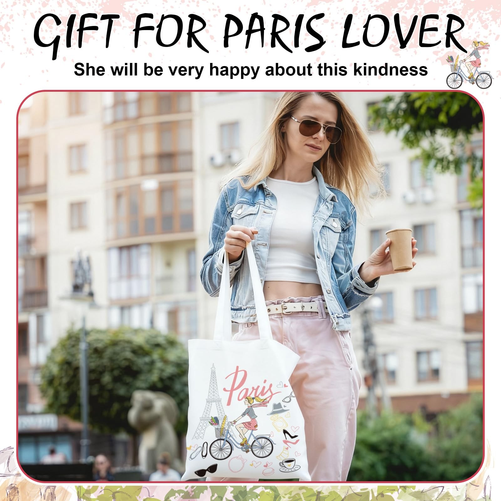 Bulyoou 9 Pcs Paris Tote Canvas Bags Souvenir Gift Grocery Shopping Tote Bag