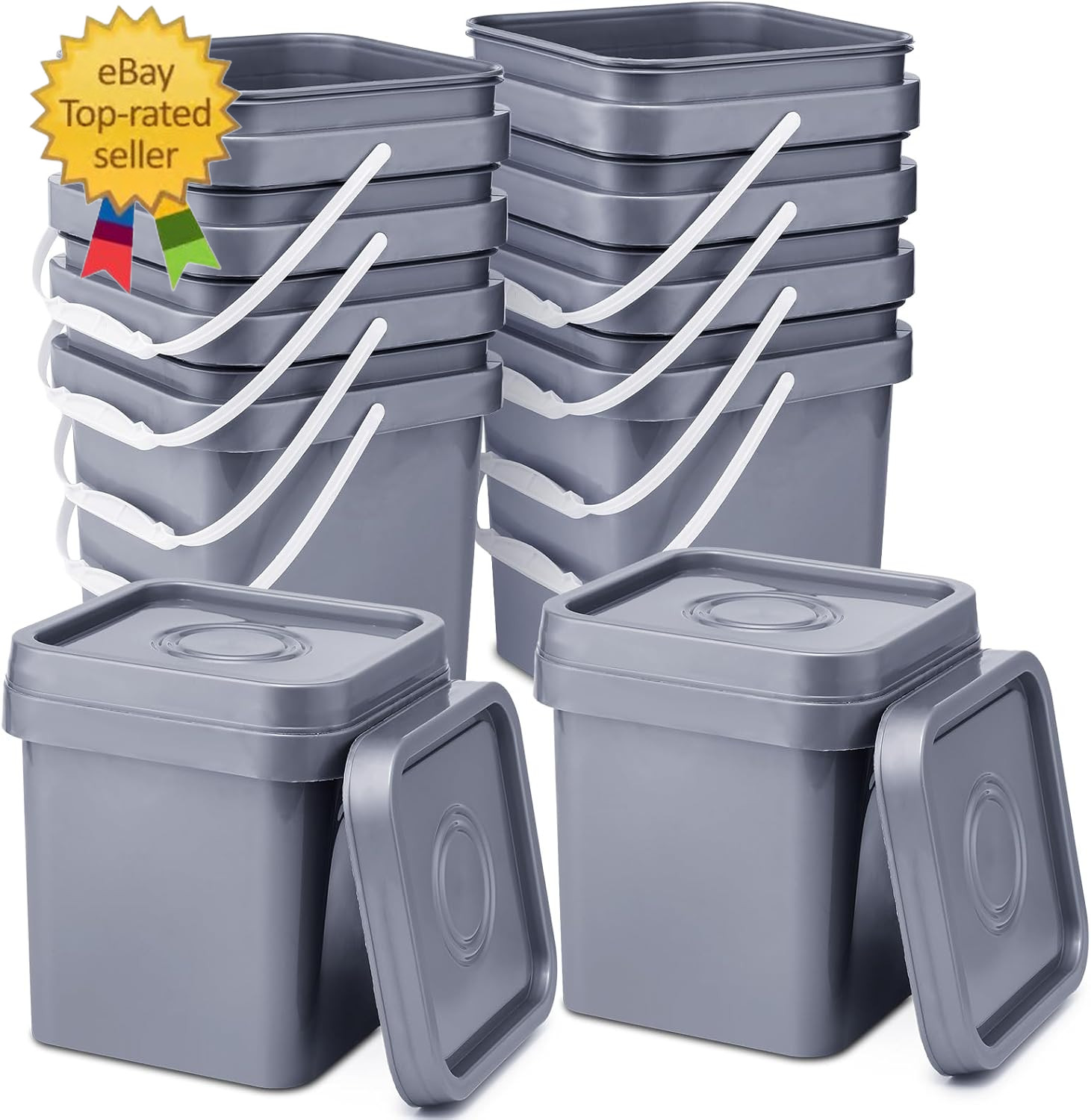 10 Pcs Food Grade Square Bucket with Lid 1 Gallon Plastic Bucket 4.5L Utility In