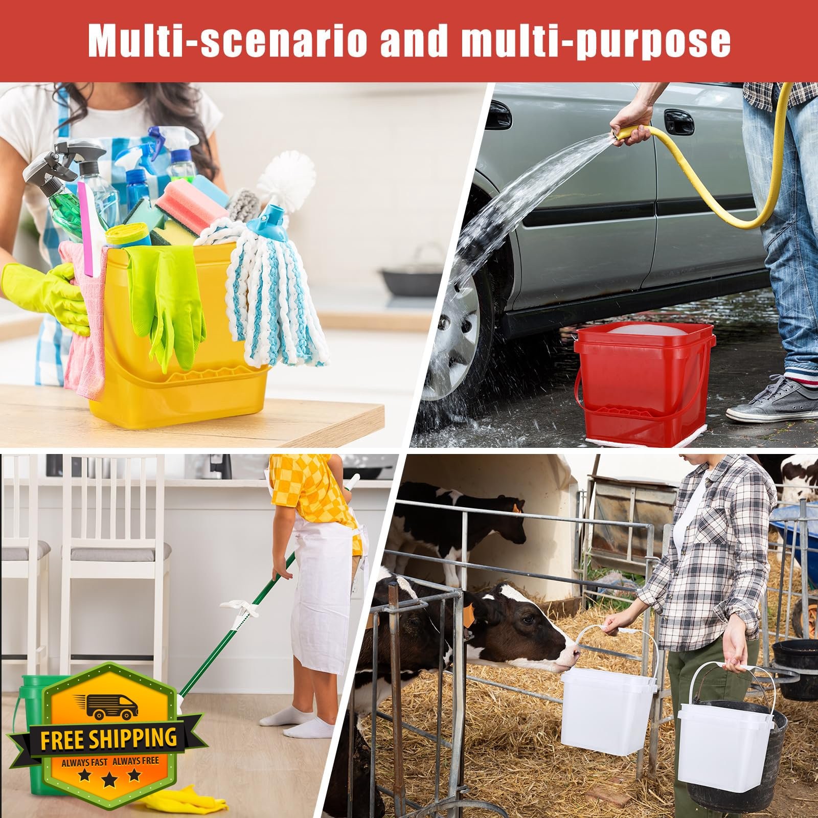 Mifoci 5 Quart Plastic Bucket Handle 4 Colors 1 Pack
