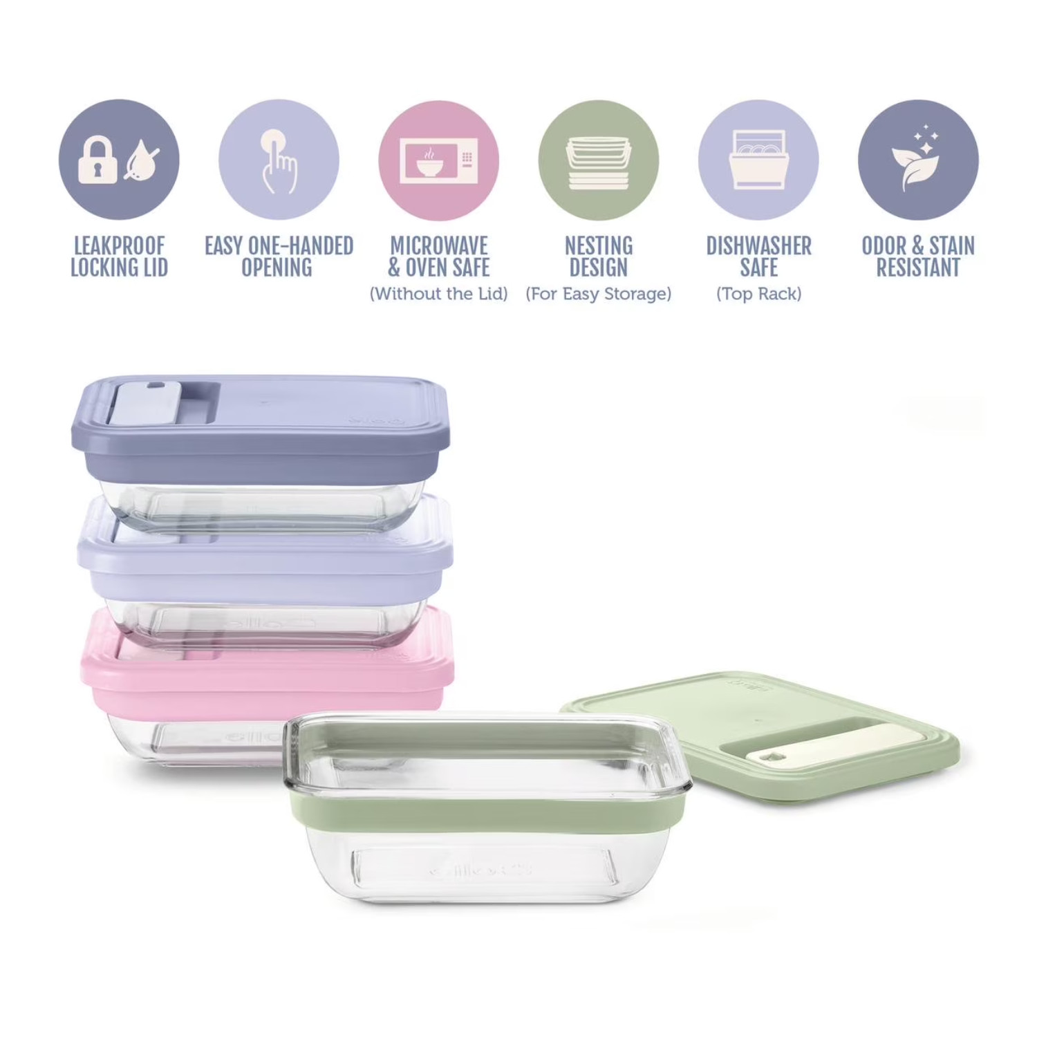 Ello Fresh Stack Glass Meal Prep Set 3.7 Cup 8 Piece Food Storage