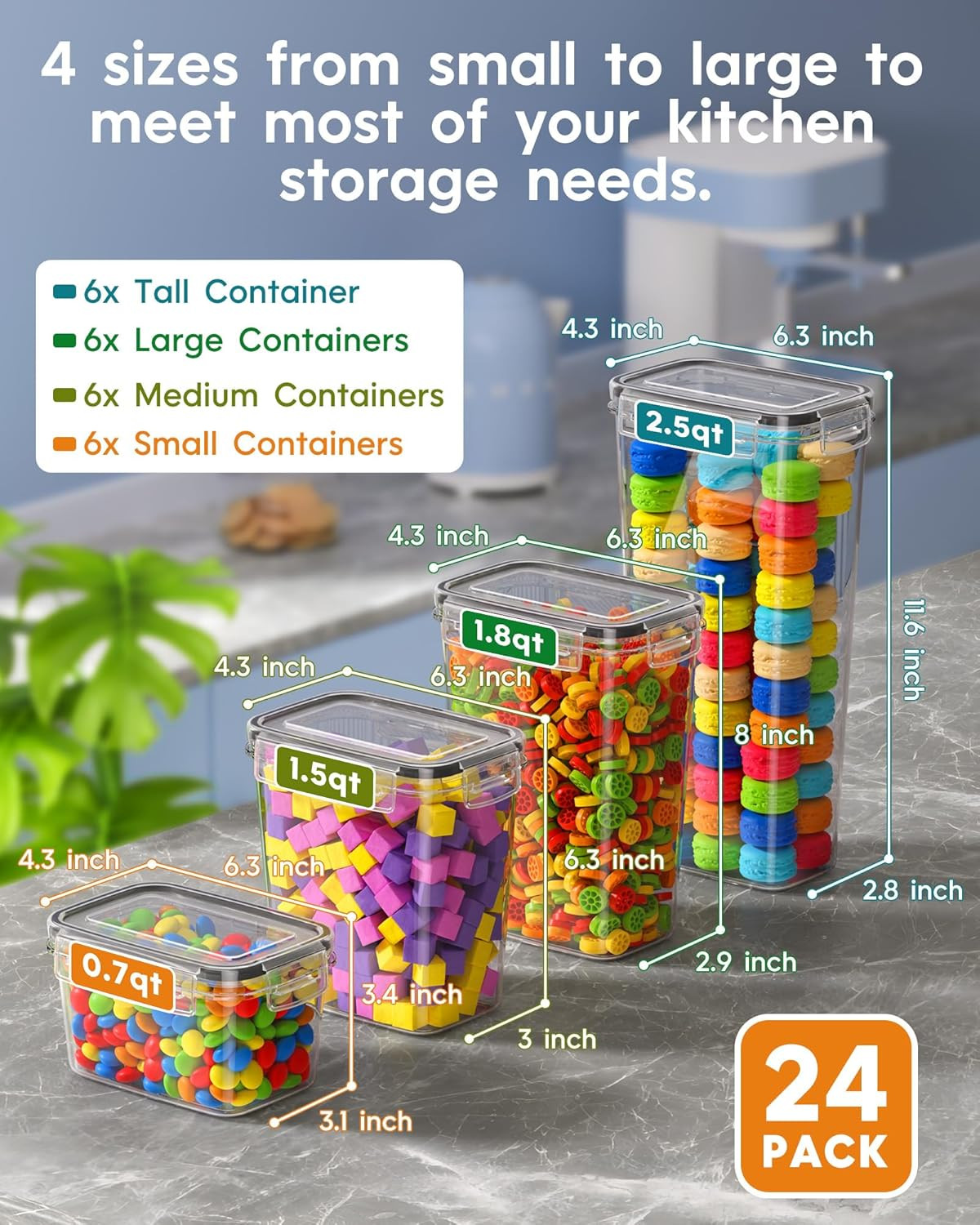 Airtight Food Storage Containers with Lids, 24 PCS Kitchen and Pantry Organizati