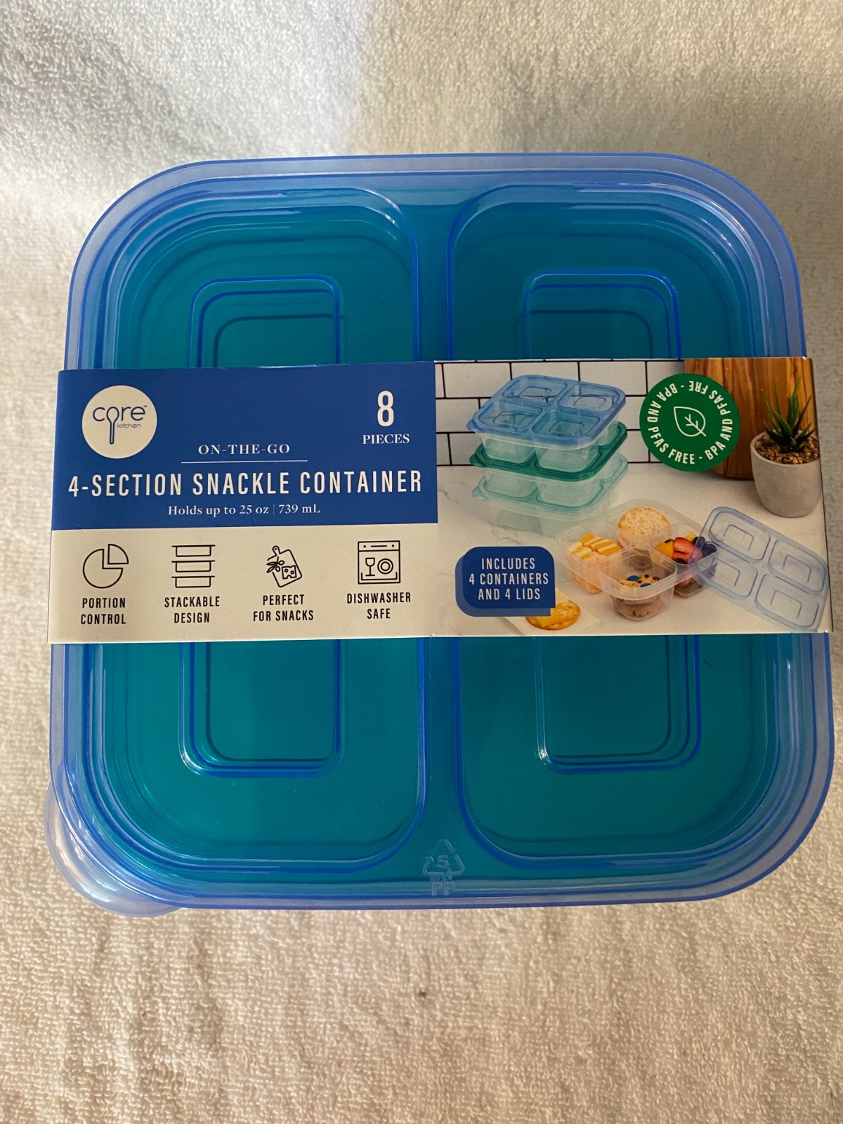 CORE 4 section snack container set of 4 with lids NEW