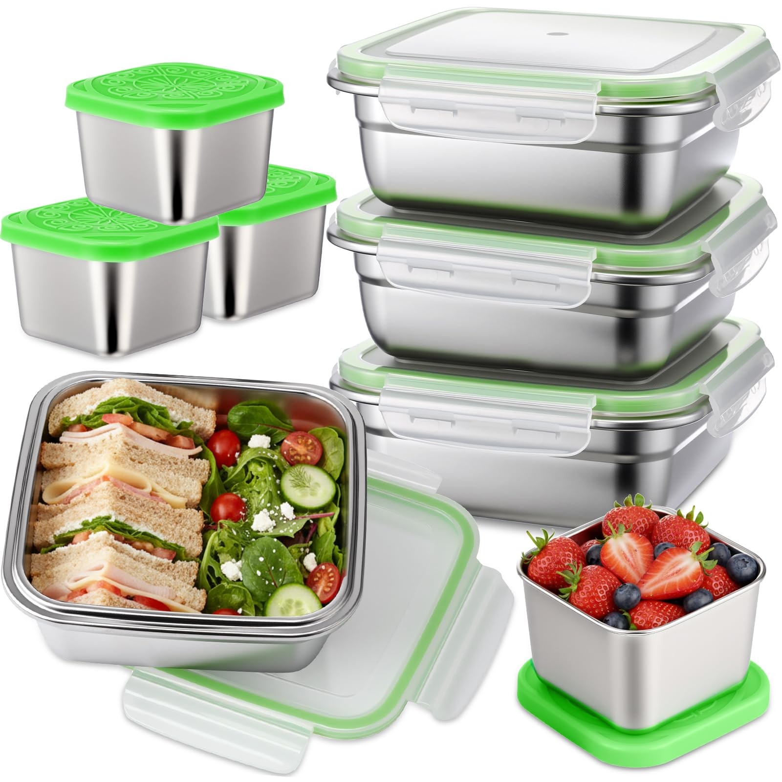 Ferrochef 8 Pack 25 Oz Stainless Steel Sandwich Containers with Lids and 6 Oz…