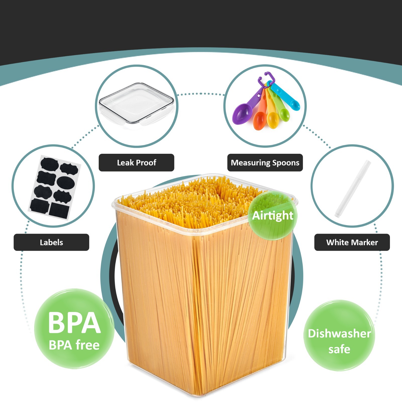 Sorbus Airtight Food Storage Containers Lids, Labels, Marker BPA Free – 2Pk