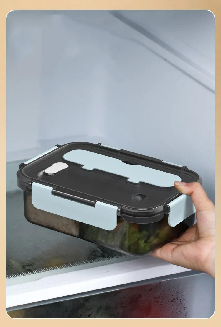 1 Pc 1500ml Compartment Bento Lunch Box with Fork Spoon Kids Office Microwave