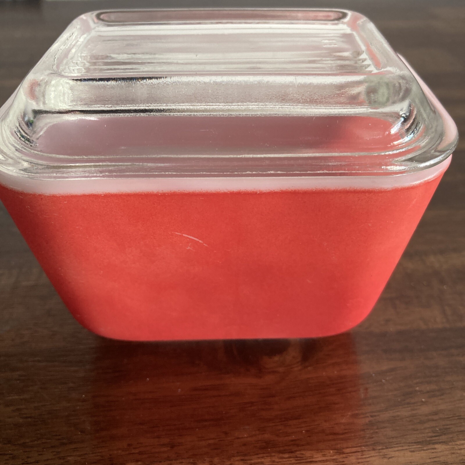 PYREX Vintage 4-1/4 x 3-3/8 in. Red/ Clear Glass Covered Mini Stackable Containe