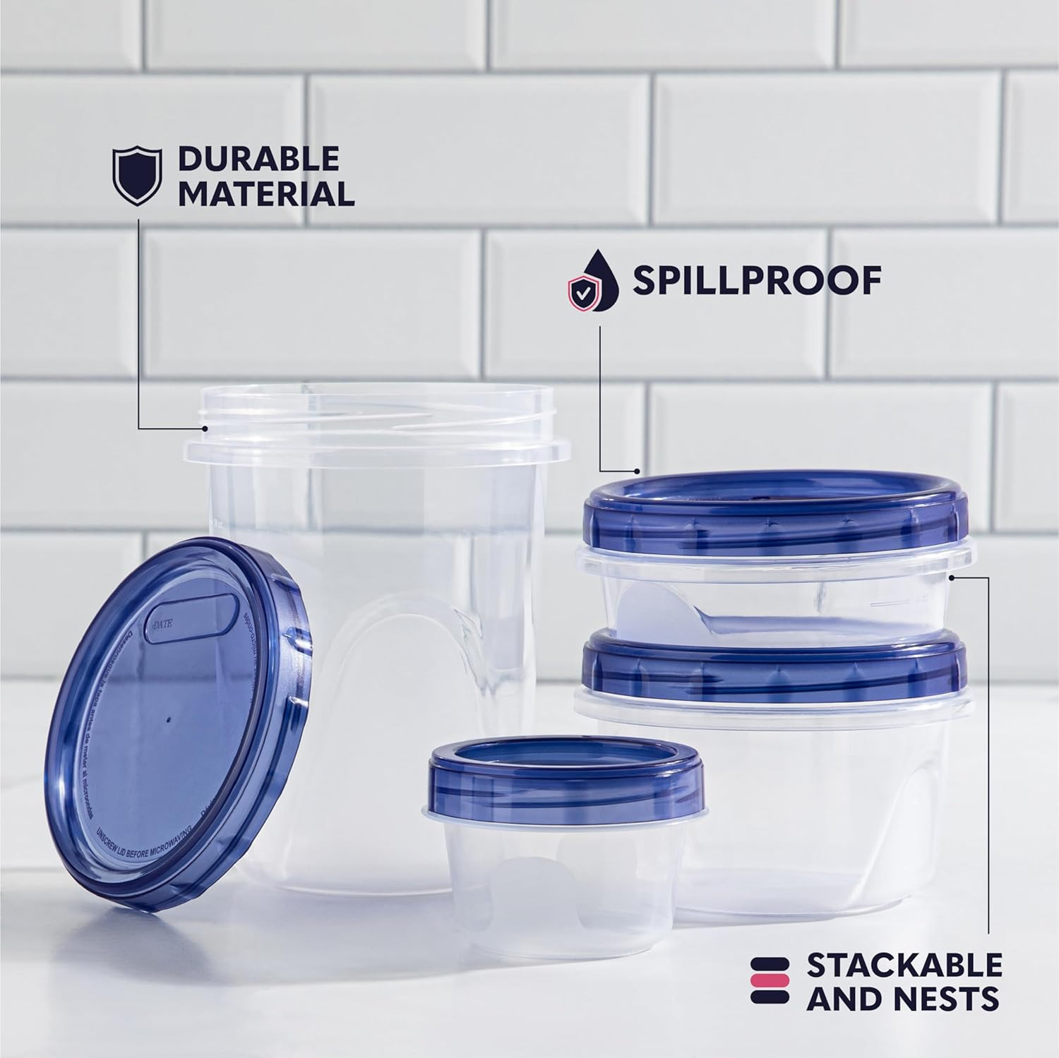 Plastic Food Deli Containers With Twist Top Lids – (16 Oz) [5 Pack] Food Storage