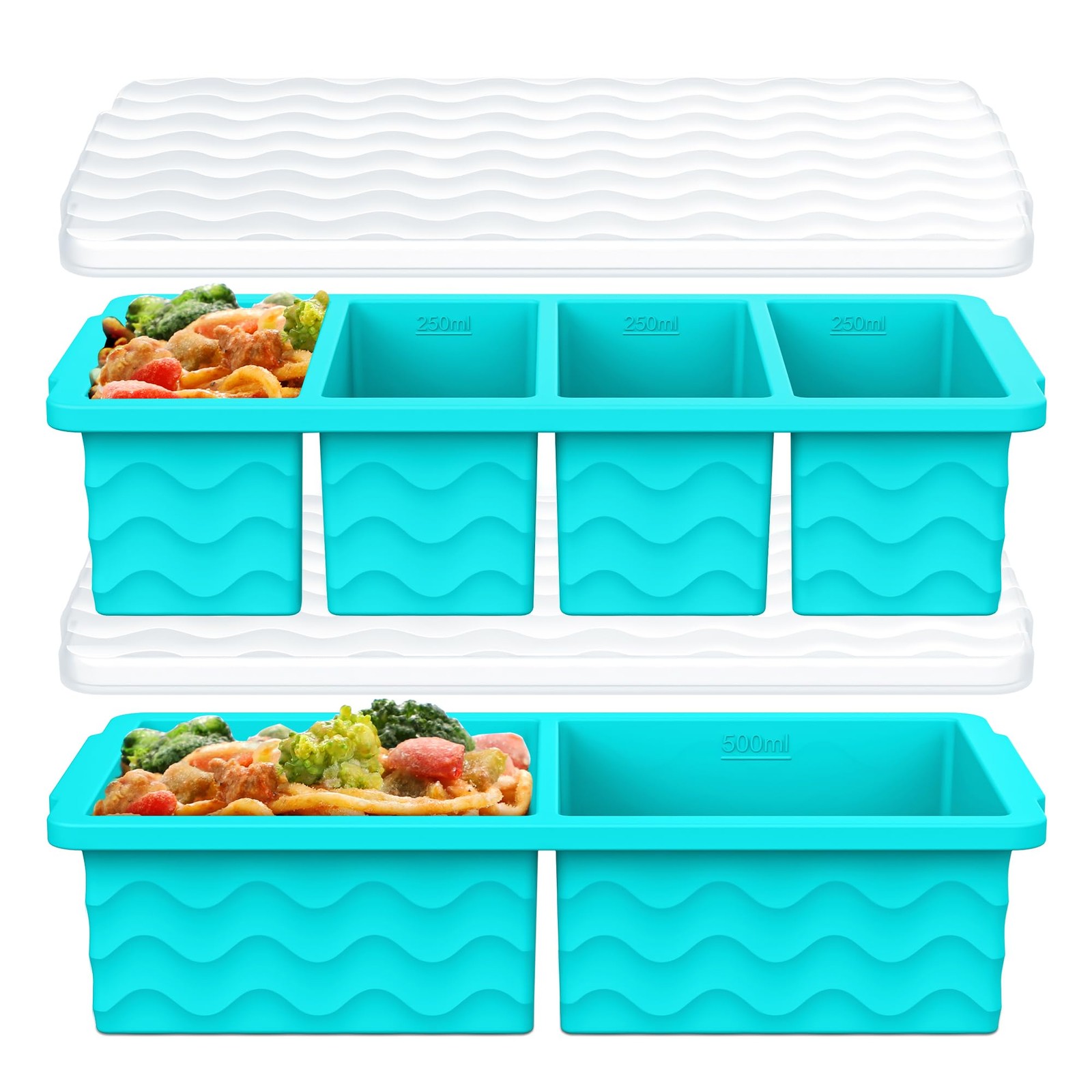 Silicone Soup Freezer Trays, 250ml 125ml Portion Containers, Meal Prep, Blue