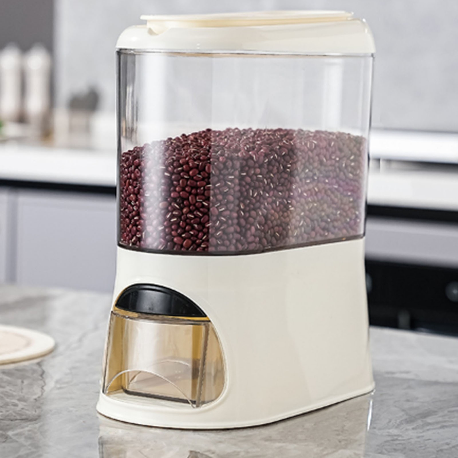 25 lbs Rice Dispenser Grain Container Storage with Measuring Cup Household Use