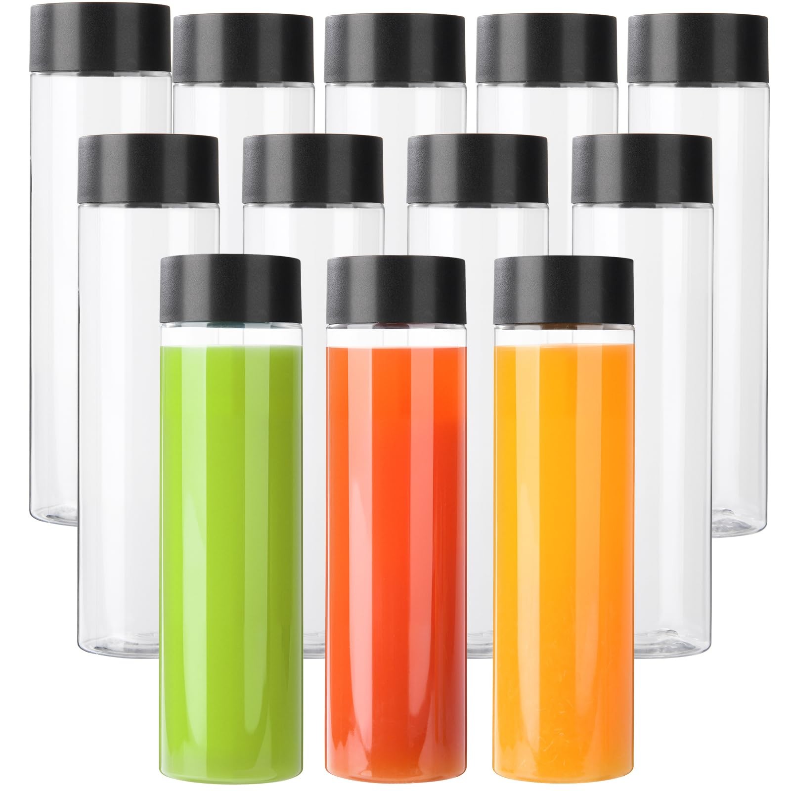 ZMYBCPACK 12 Pack 13.6oz PET Plastic Juice Bottles Black Lids Smoothie