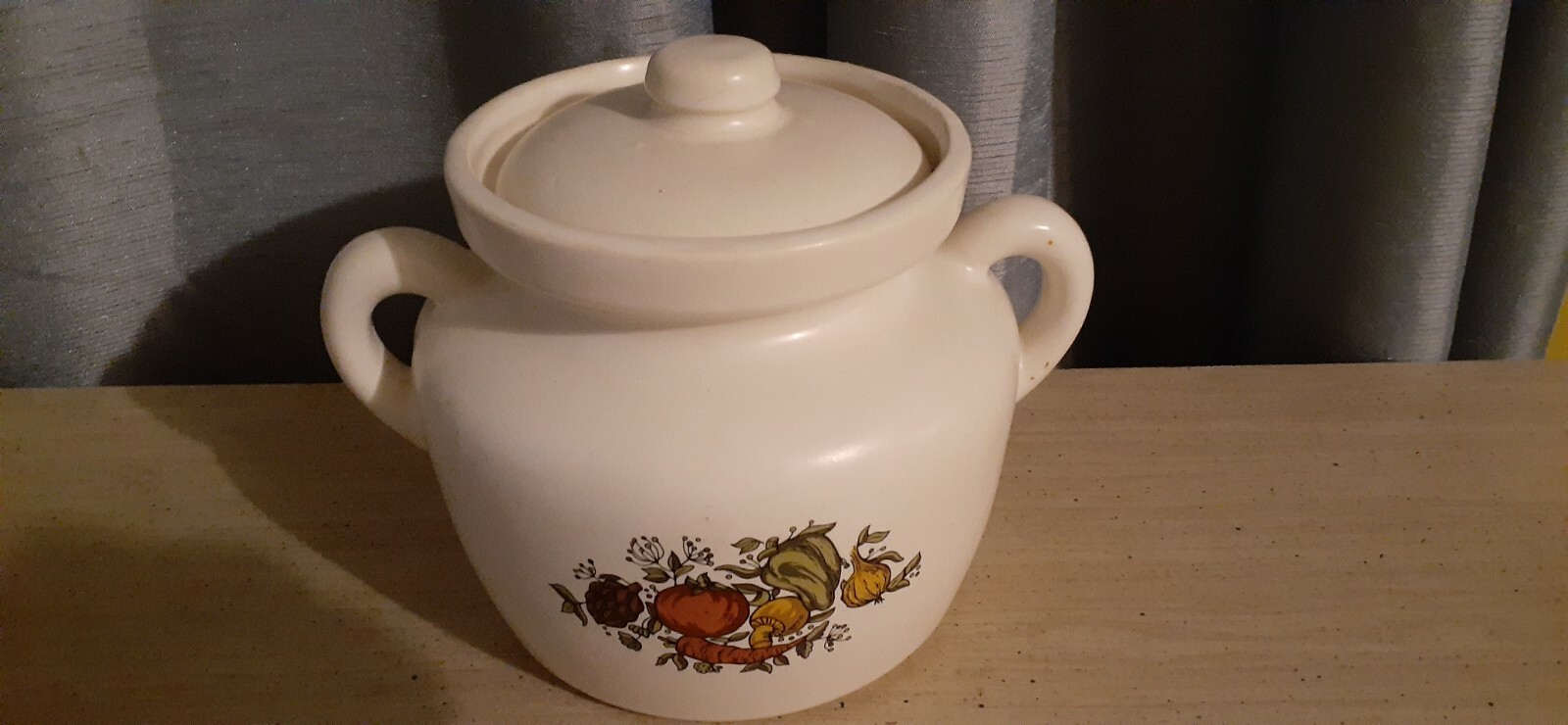 Vintage McCoy cookie jar bean pot crock double handles Retro Vegetable design