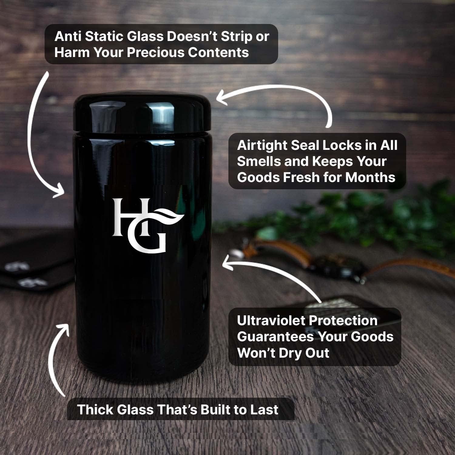 Elegant 500ml Airtight Jar – Travel-Friendly UV Coated Smell Proof Container