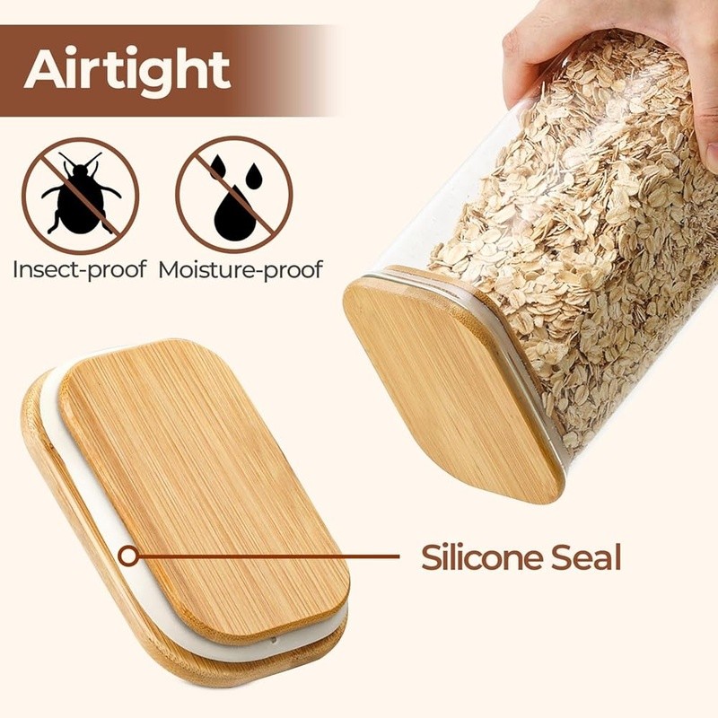 Airtight Glass Food Storage Jar Square Containers Kitchen Organization New