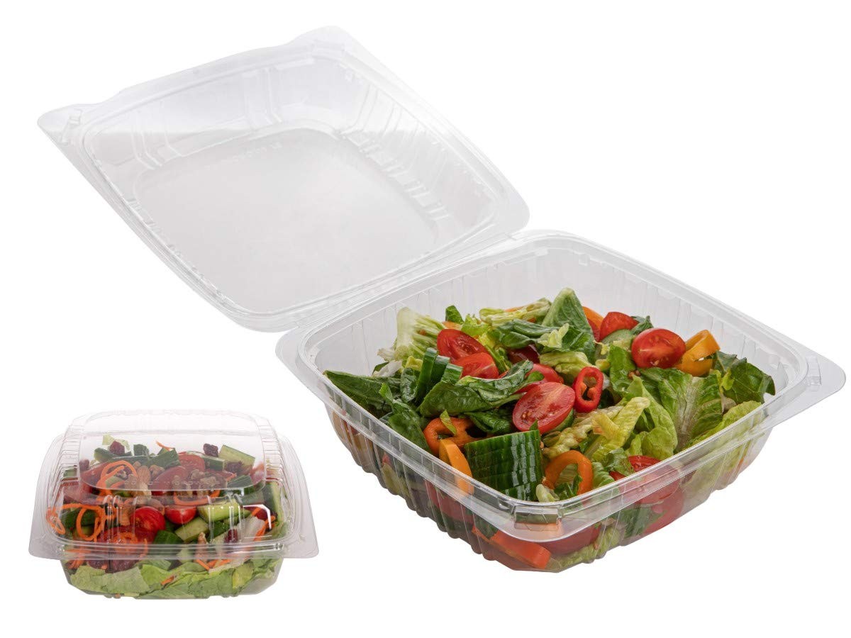 25 PCS Plastic Clamshell Hinged Food To Go Containers 8x8x3 3/8 Inch Box